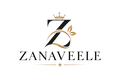 A centered elegant logo on a white background featuring a stylized black letter Z with a gold crown, leaf, and swoosh, above the word ZANAVEELE in black serif text with a small gold star accent below.